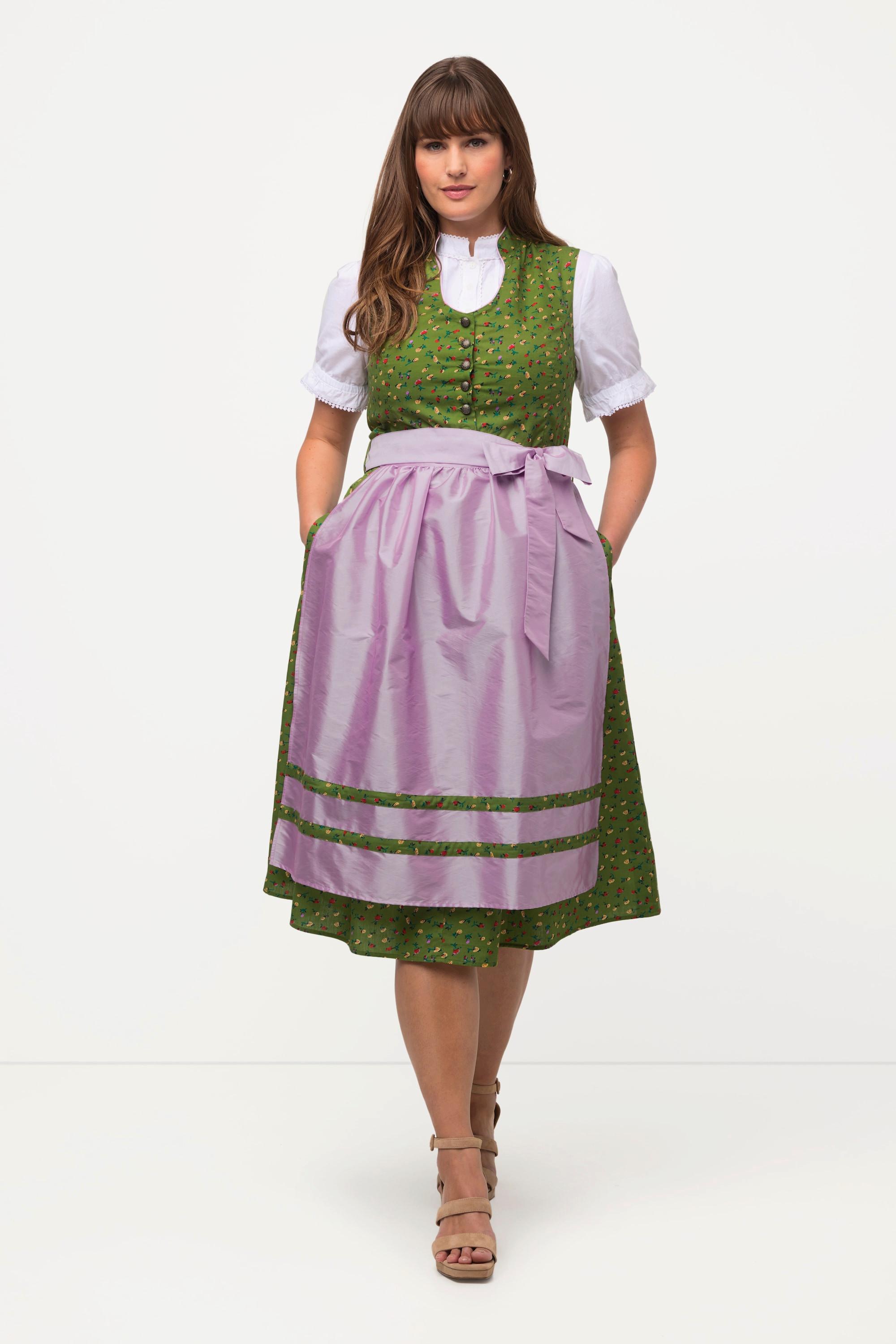 Ulla Popken Dirndl Fantasia Floreale Bottoni Decorativi Scollo a V Senza Maniche  