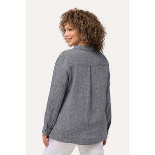 Ulla Popken Blusa in lino a maniche lunghe con colletto aperto  