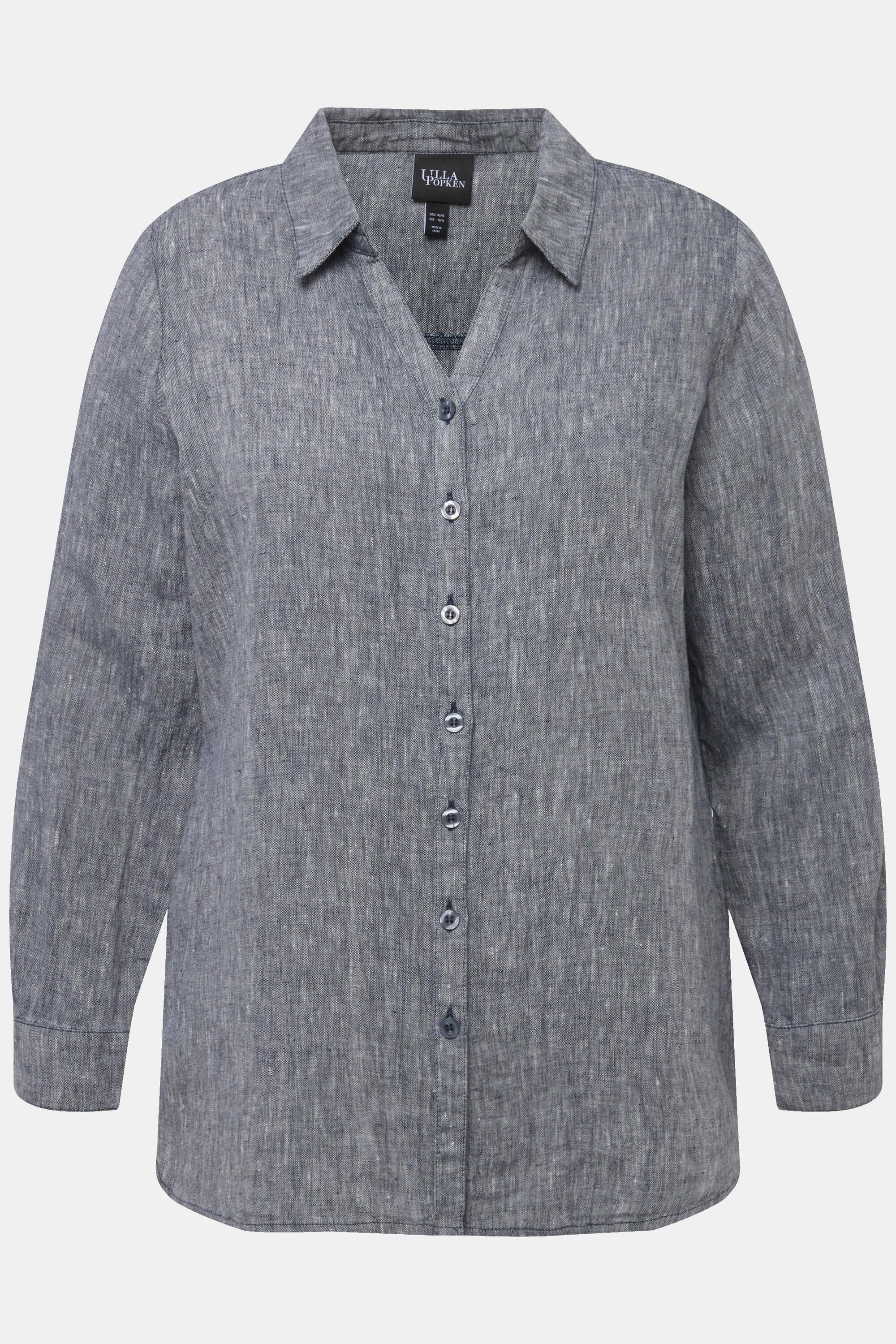 Ulla Popken Chemisier en lin à manches longues et col ouvert  