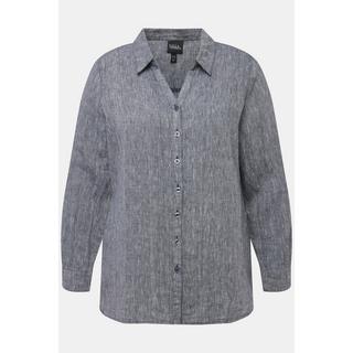 Ulla Popken Blusa in lino a maniche lunghe con colletto aperto  