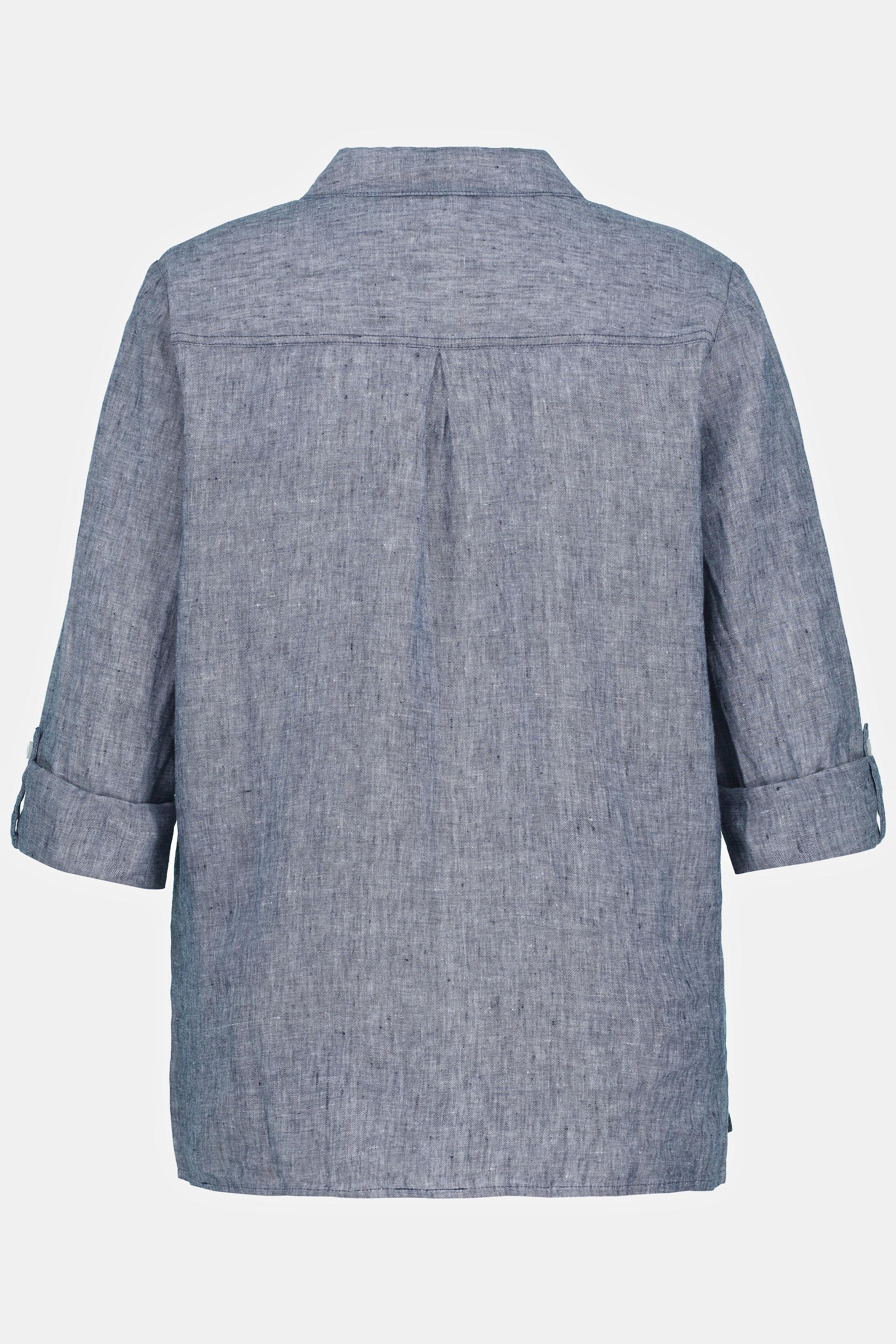 Ulla Popken Chemisier en lin à manches longues et col ouvert  