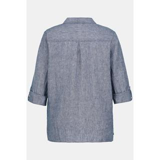 Ulla Popken Blusa in lino a maniche lunghe con colletto aperto  