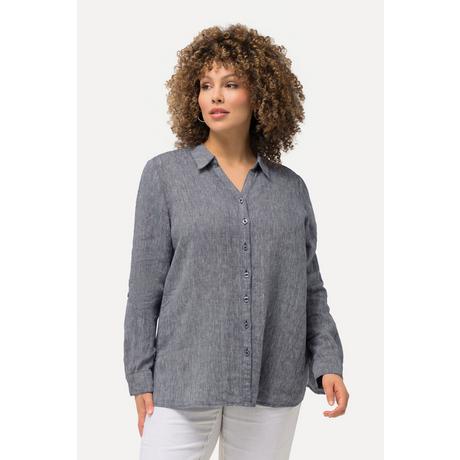 Ulla Popken Blusa in lino a maniche lunghe con colletto aperto  