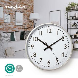 Nedis Horloge murale | Diamètre : 380 mm | Plastique | Argent / Blanc  