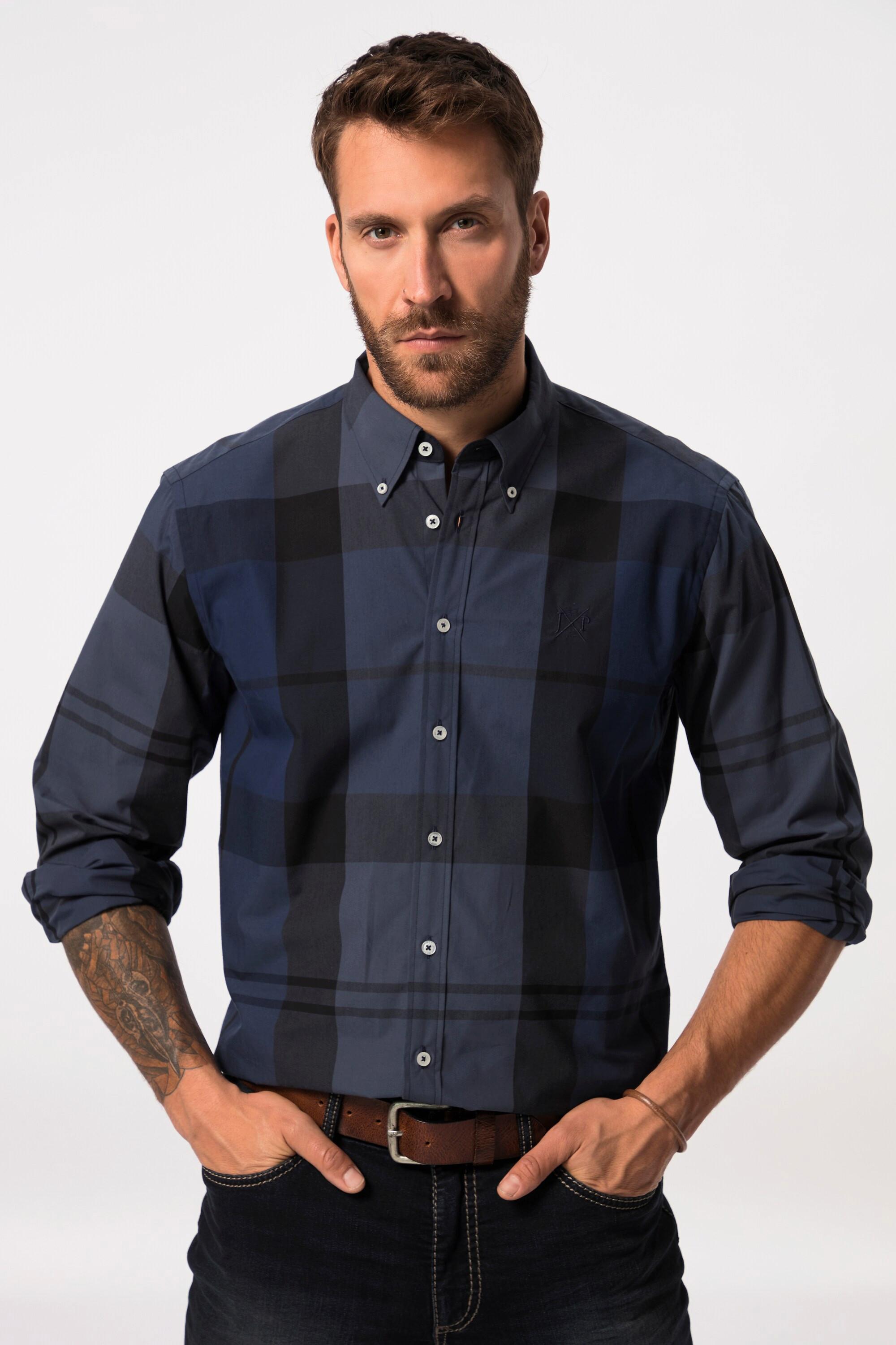 JP1880  Camicia a quadri dalla vestibilità moderna con maniche lunghe e colletto button-down, fino alla tg. 8XL 