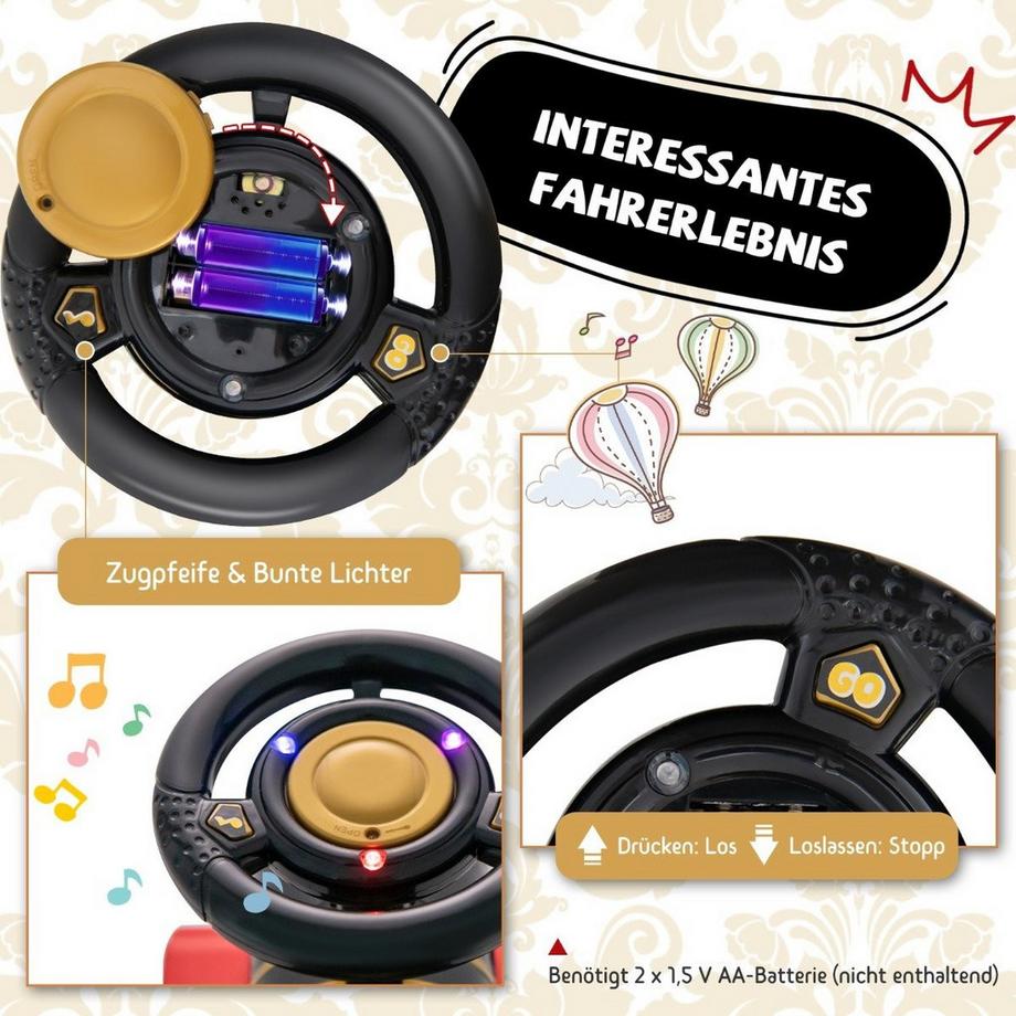 B2X  6V Elektrischer Kinderzug zum Aufsitzen mit Musik Lichter 16 Schienenstücken für Kinder ab 3 J. Schwarz 