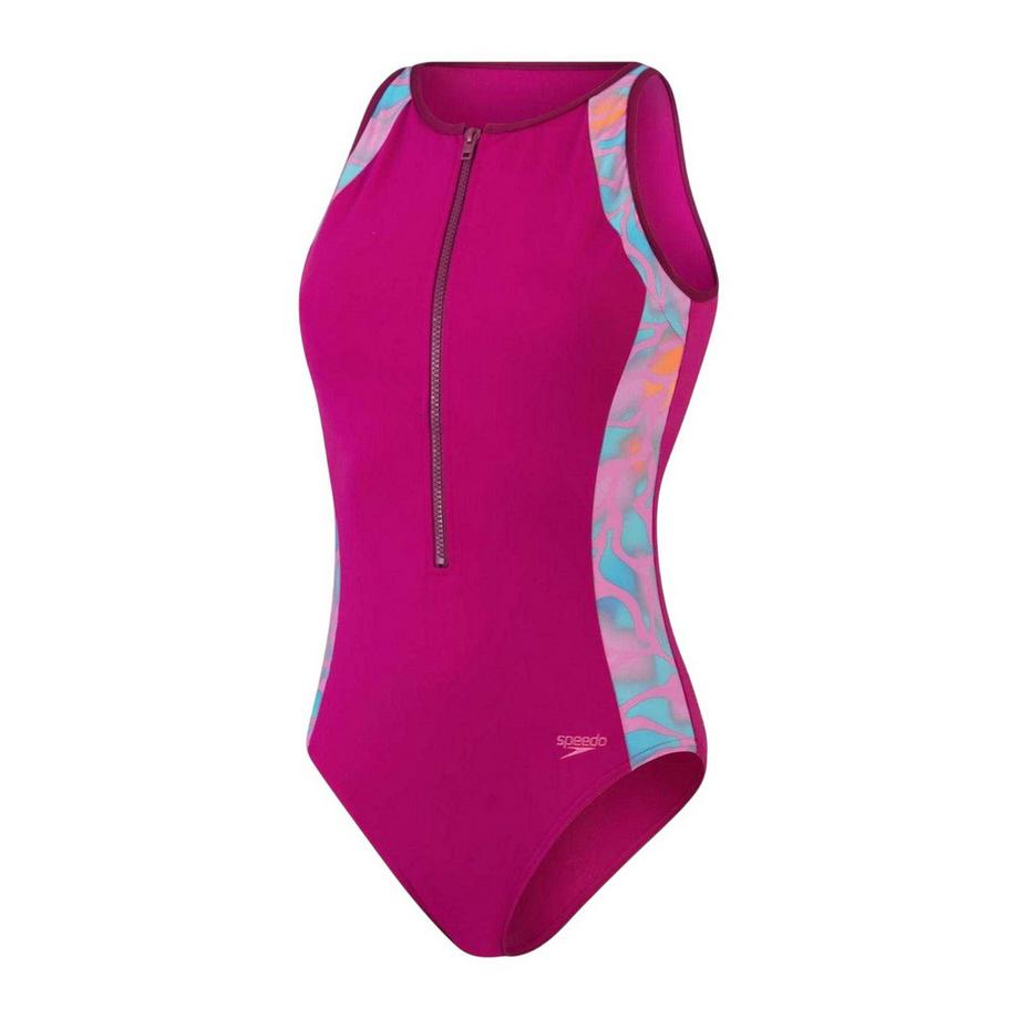 Maillot De Bain 1 Pièce Zippé Motiftyle Panneau Contrasté