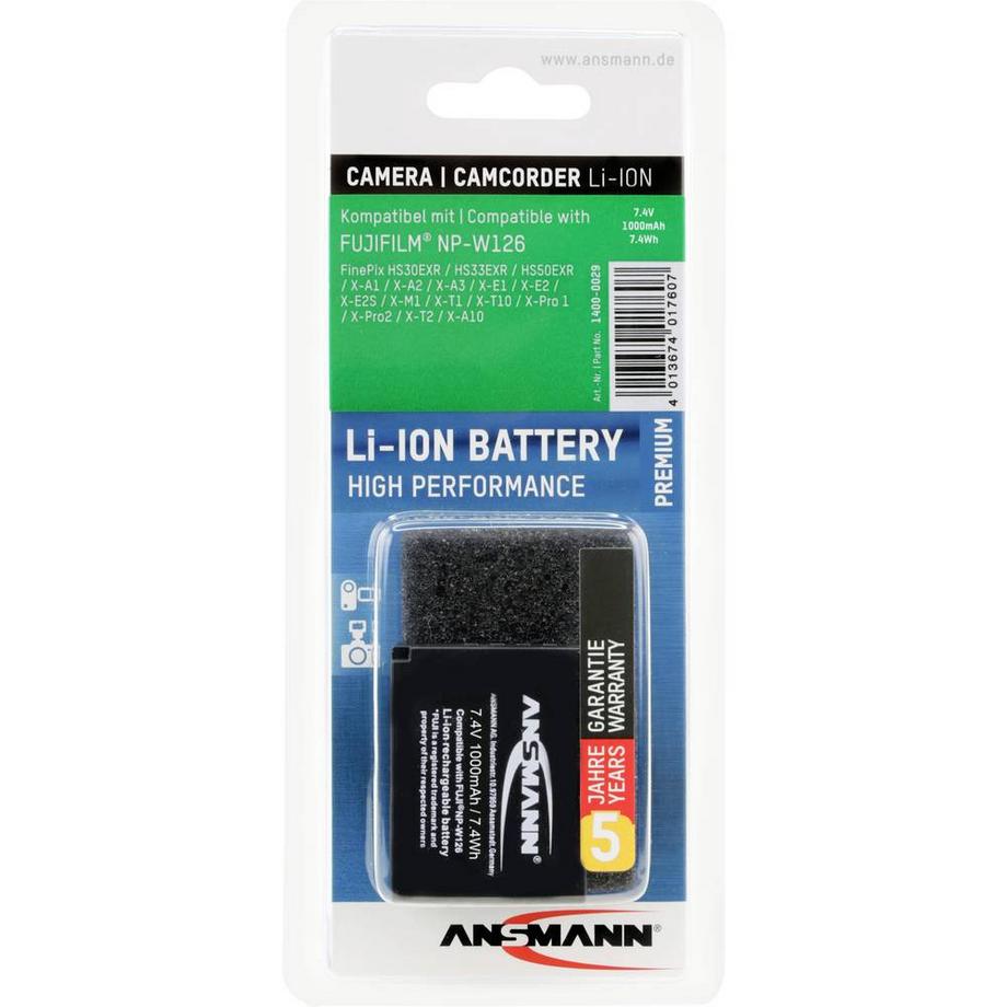 ANSMANN  NP-W126 Batteria ricaricabile fotocamera sostituisce la batteria originale (camera) NP-W126 7.4 V 1000 mAh 