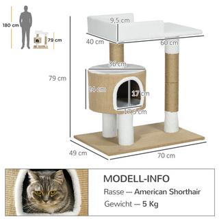 Northio  Tiragraffi Piccolo Tiragraffi Da 79 Cm Con Grotta Per Gatti E Zona Sdraiata, Per Gatti Fino A 8 Kg, Iuta, Marrone/Bianco 