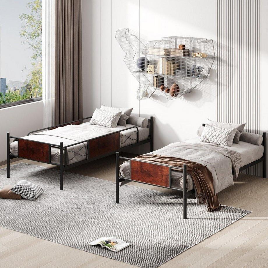 B2X  2-in-1 Umbaubares Doppelstockbett aus Metall mit Leiter & Kippschutz Etagenbett 190 x 90 cm 