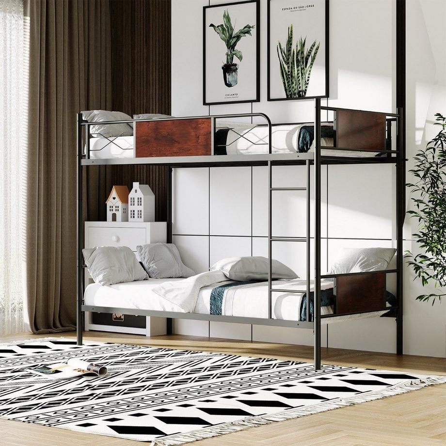 B2X  2-in-1 Umbaubares Doppelstockbett aus Metall mit Leiter & Kippschutz Etagenbett 190 x 90 cm 