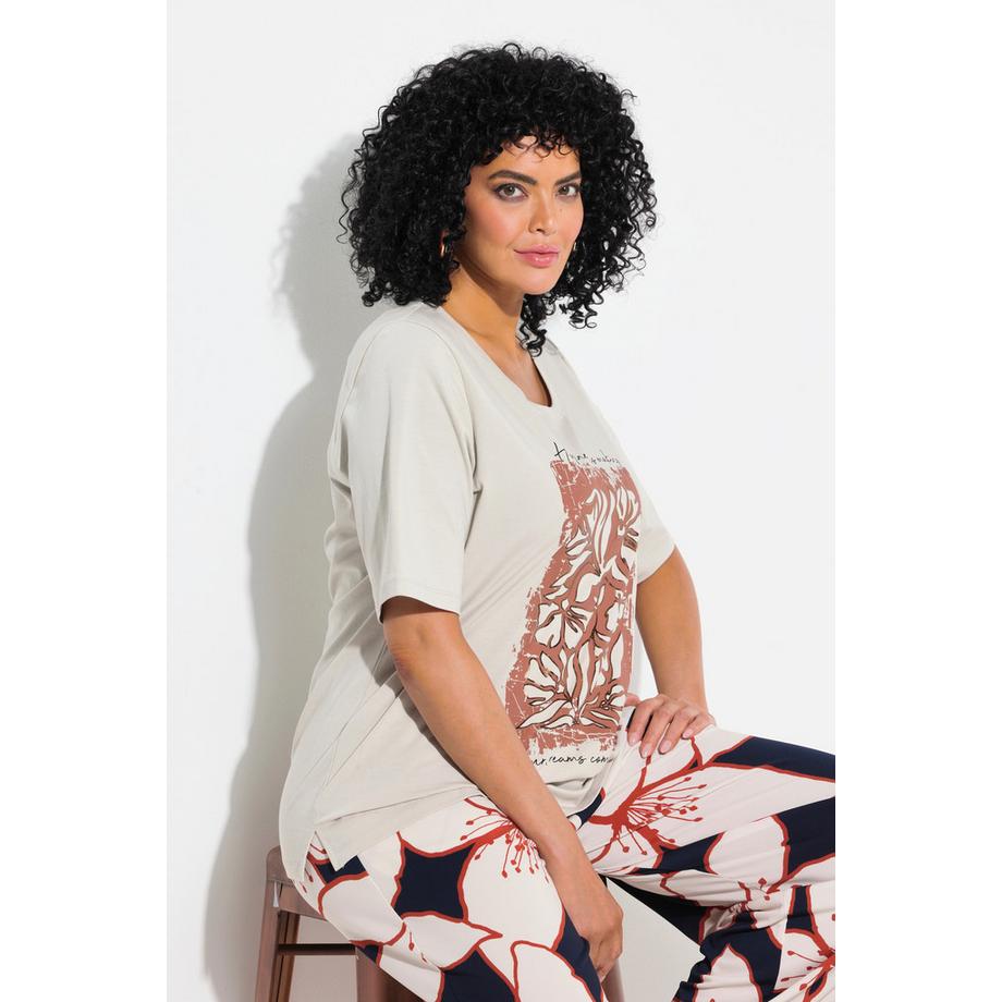 Ulla Popken T-shirt Fleurs Métallisées Col Rond Manches Courtes  