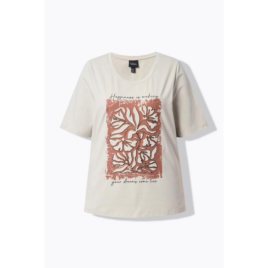 Ulla Popken T-shirt Fleurs Métallisées Col Rond Manches Courtes  