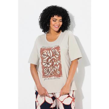 T-Shirt, Metallic-Blumen, Rundhals, Halbarm