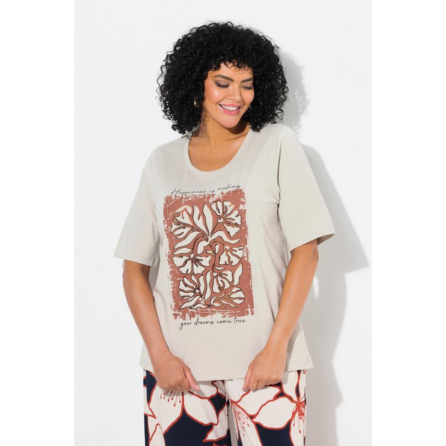 Ulla Popken T-shirt Fleurs Métallisées Col Rond Manches Courtes  