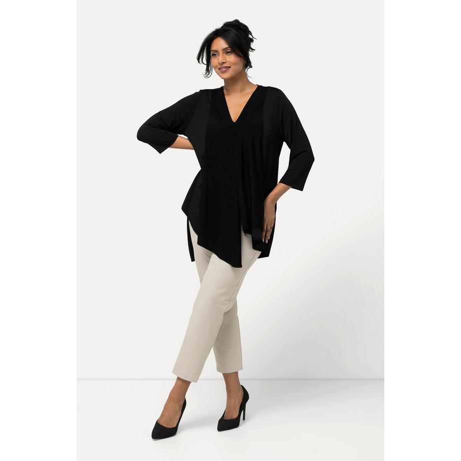 Ulla Popken T-shirt Slinky Effet Superposition Coupe A V-Col Manches 3/4  