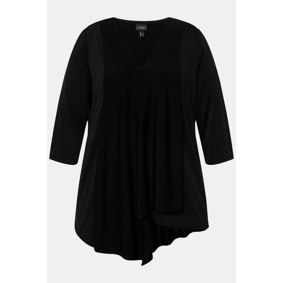 Ulla Popken T-shirt Slinky Effet Superposition Coupe A V-Col Manches 3/4  