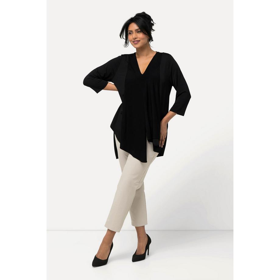 Ulla Popken T-shirt Slinky Effet Superposition Coupe A V-Col Manches 3/4  