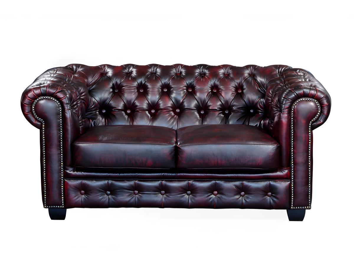 LINEA SOFA Chesterfield Ledersofa 2Sitzer Büffelleder braun BRENTON  