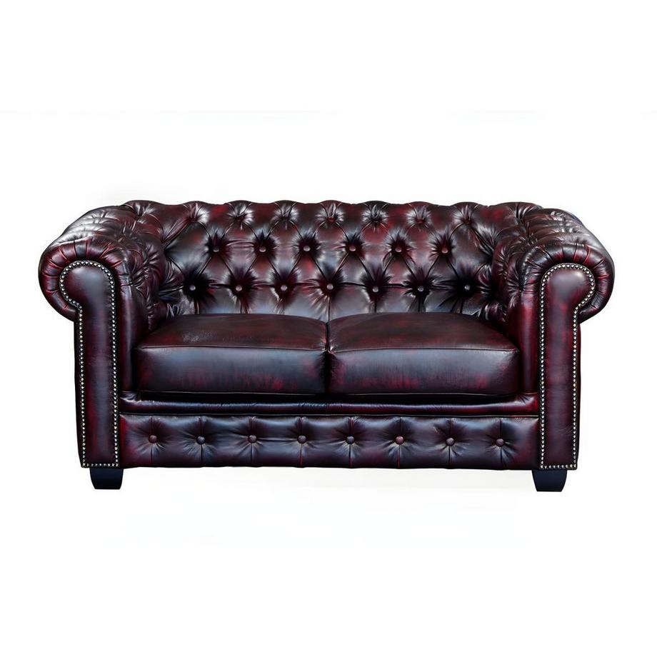 LINEA SOFA Chesterfield Ledersofa 2Sitzer Büffelleder braun BRENTON  