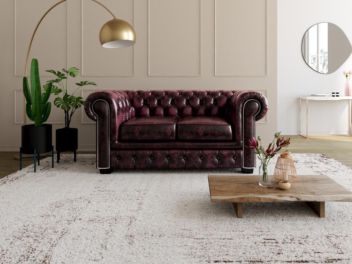 LINEA SOFA Canapé chesterfield 2 places BRENTON 100% cuir de buffle Cherry  