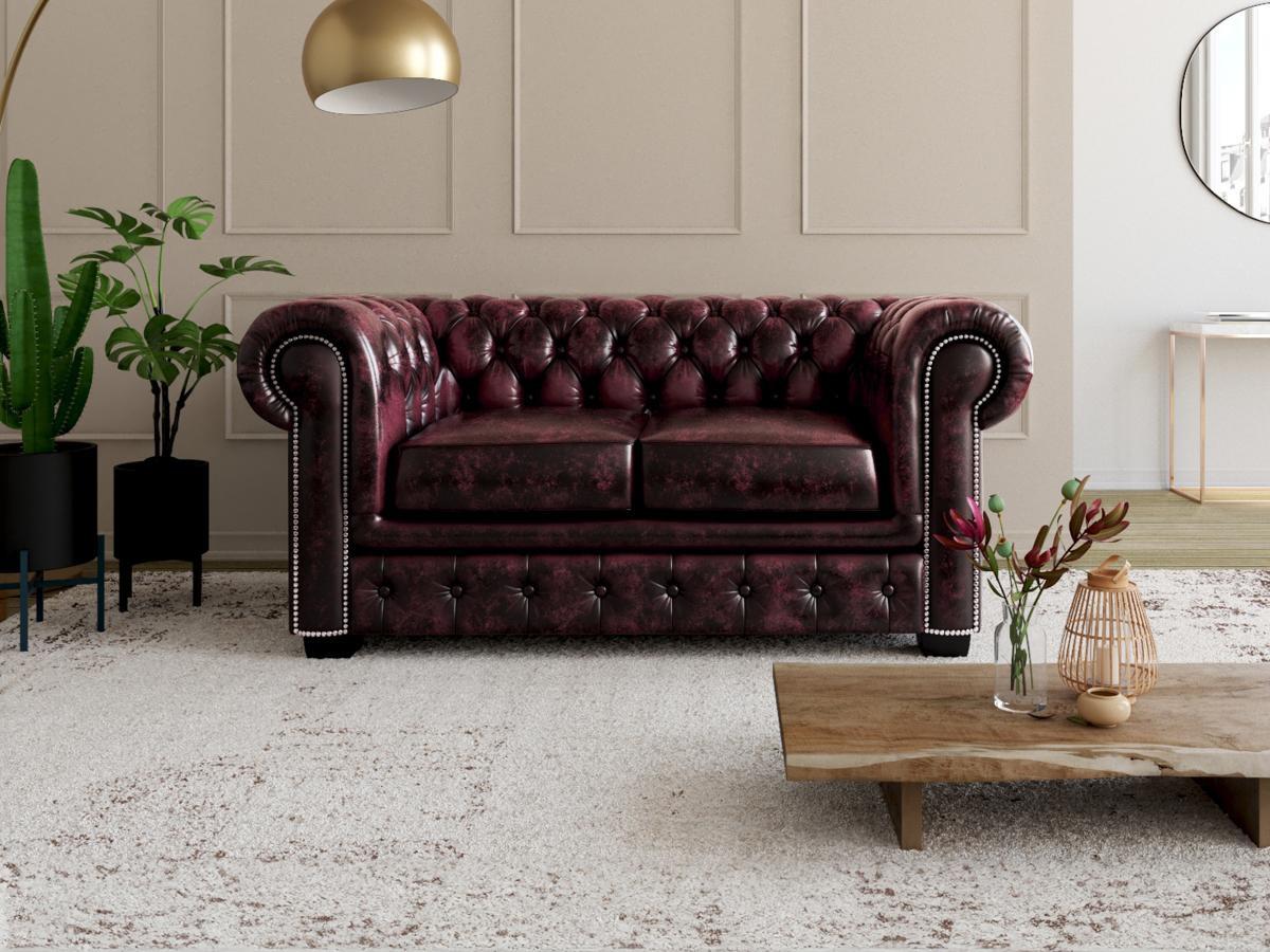 LINEA SOFA Chesterfield Ledersofa 2Sitzer Büffelleder braun BRENTON  