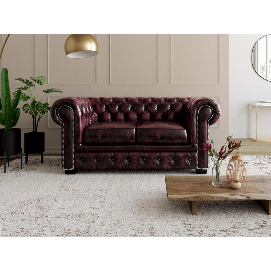 LINEA SOFA Chesterfield Ledersofa 2Sitzer Büffelleder braun BRENTON  