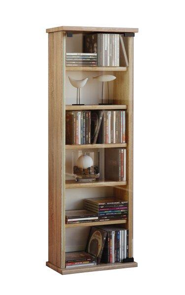 VCM CD Regal Holz Vetro | platzsparender CD Schrank mit Glastüren für 150 CDs oder 65 DVDs | Maße: H. 92 x B. 31 x T. 18 cm | elegantes DVD Regal stehend  