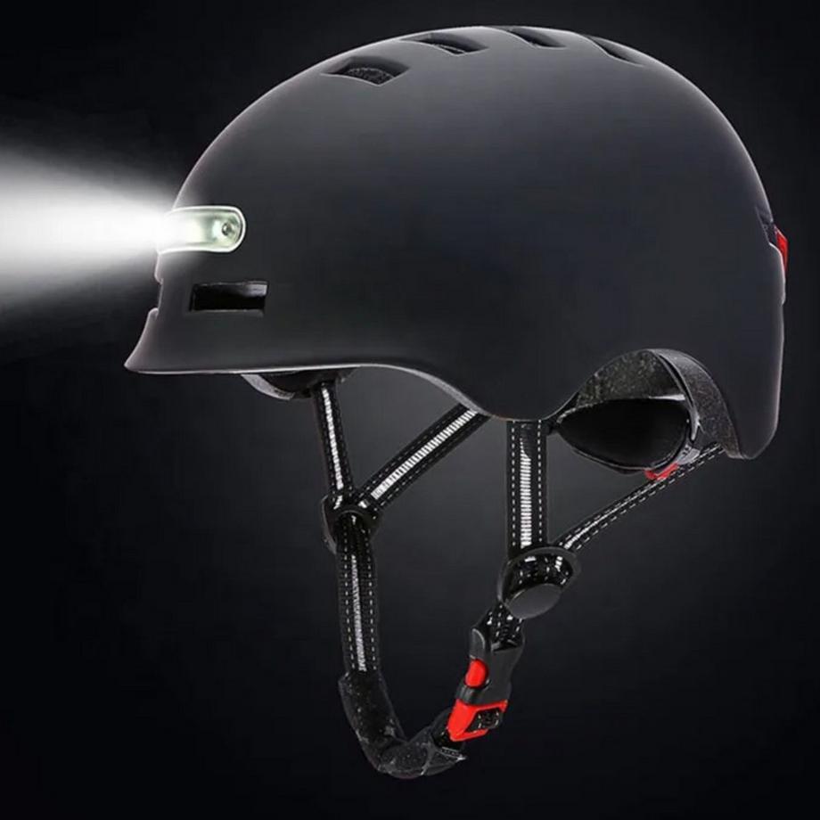 TWHEELS  Casque LED pour trottinette électrique et scooter électrique, noir mat 