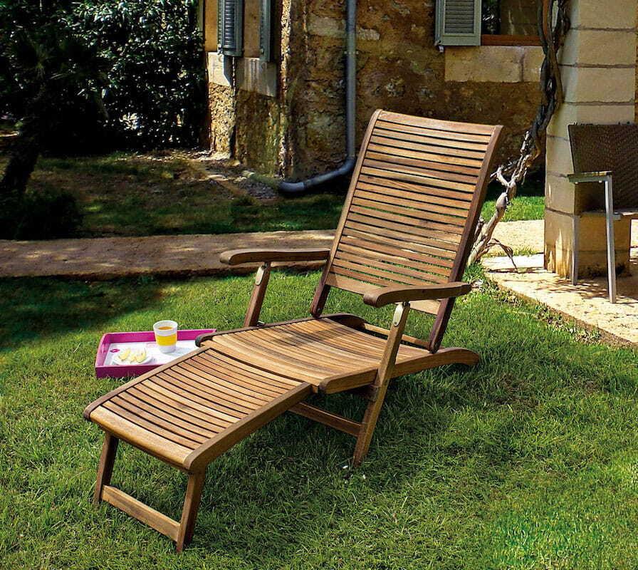 mutoni Chaise longue de jardin steamer chaise de jardin Noemi bois  