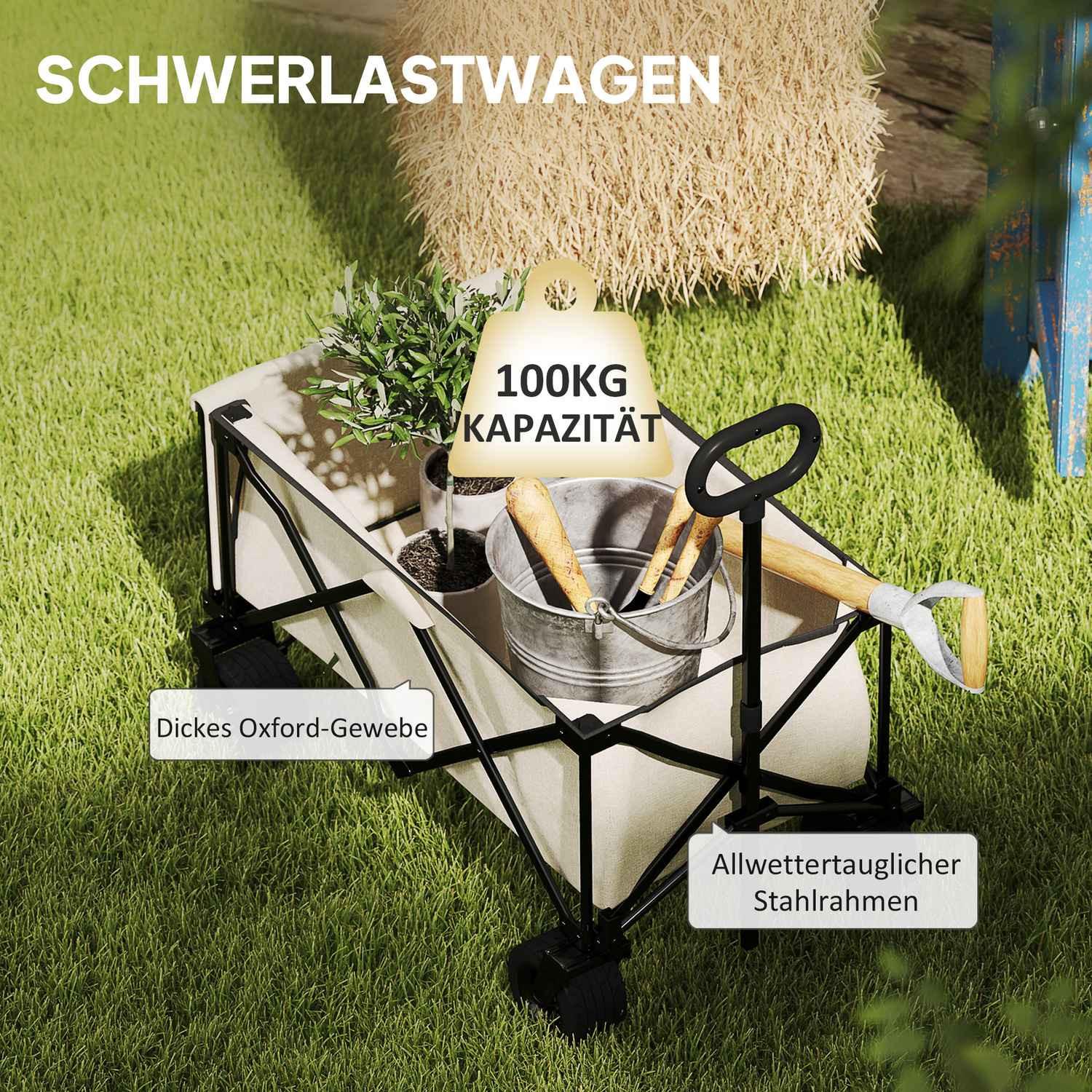 Northio Carrello da giardino con portata 100 kg, carrello da trasporto pieghevole con telone rimovibile, maniglia, ruote, carretto da giardino con carretto da 138 litri, carrello per attrezzature per la casa, giardino beige  