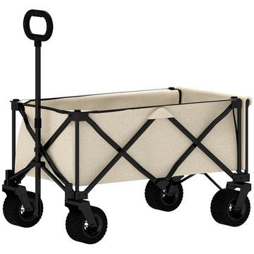 Gartenwagen 100 kg belastbar, klappbar Transportwagen mit herausnehmbare Plane, Griff, Rädern, Bollerwagen Handwagen Gartenkarre 138 Liter, Gerätewagen für Haus, Garten Beige Aosom