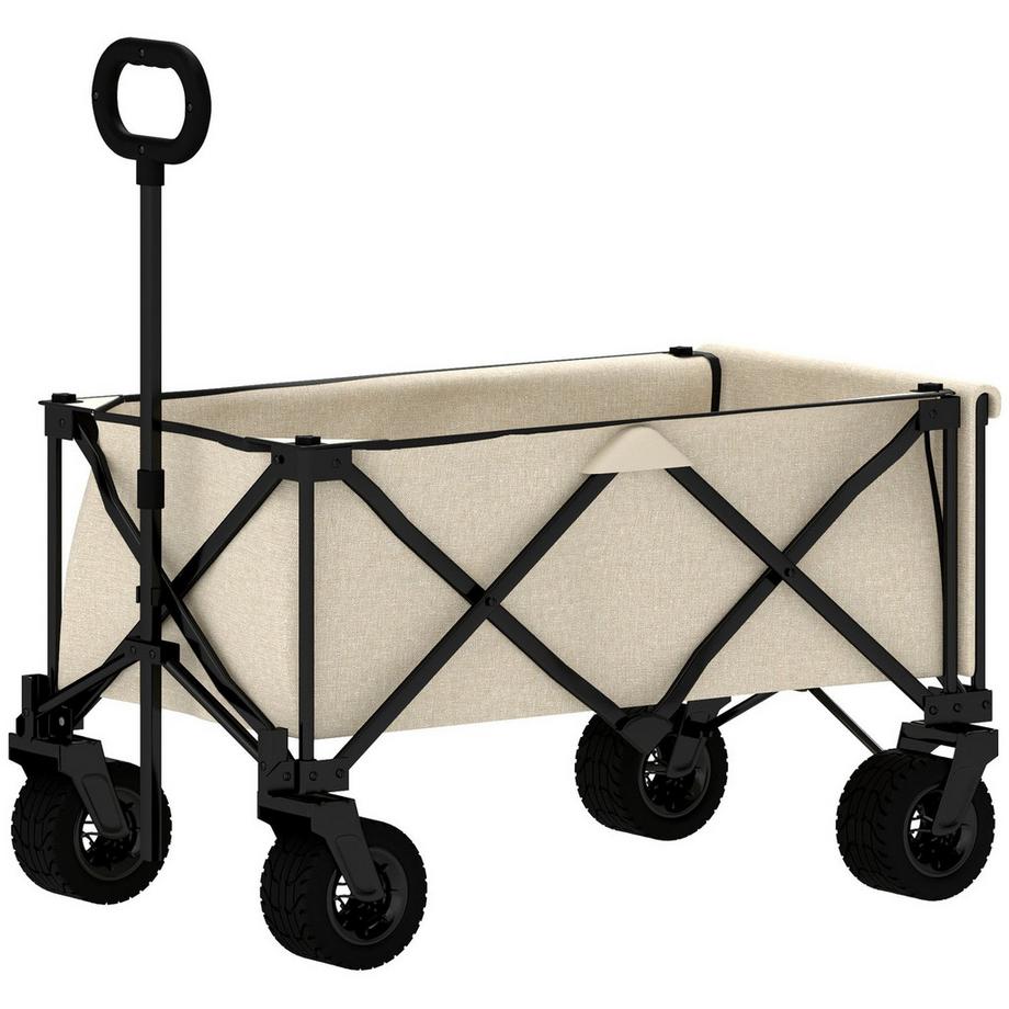 Gartenwagen 100 kg belastbar, klappbar Transportwagen mit herausnehmbare Plane, Griff, Rädern, Bollerwagen Handwagen Gartenkarre 138 Liter, Gerätewagen für Haus, Garten Beige Aosom