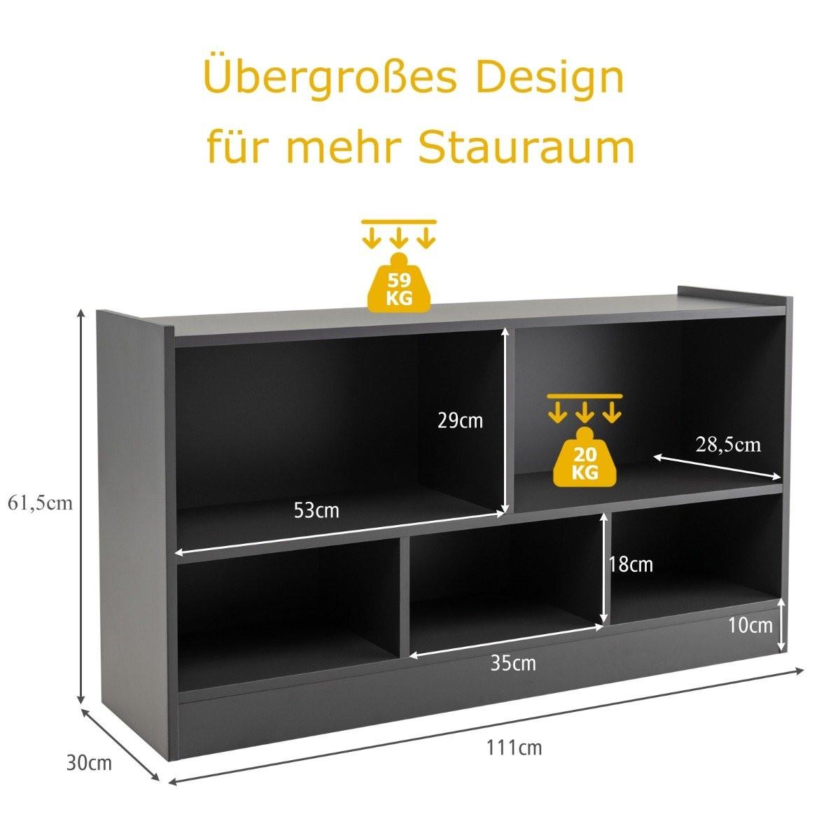 B2X Kinder Spielzeugschrank aus Holz Kinderregal Bücherregal 111 x 30 x 61,5 cm Grau  