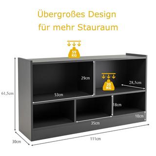 B2X Kinder Spielzeugschrank aus Holz Kinderregal Bücherregal 111 x 30 x 61,5 cm Grau  