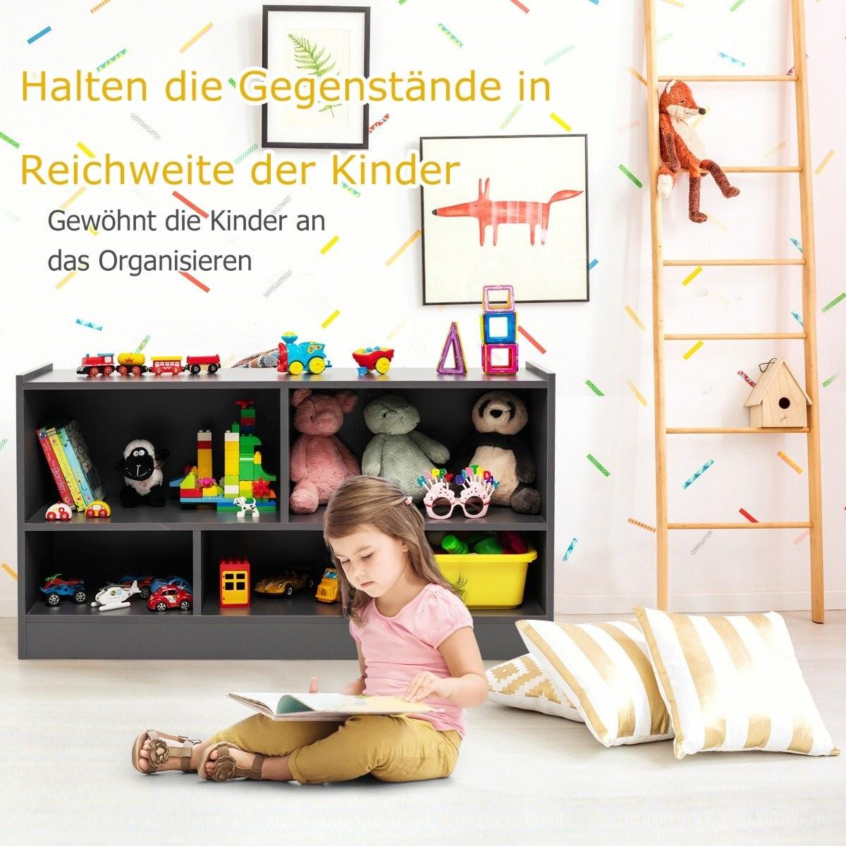 B2X Kinder Spielzeugschrank aus Holz Kinderregal Bücherregal 111 x 30 x 61,5 cm Grau  