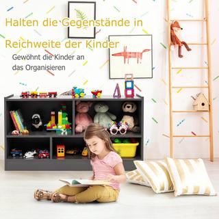 B2X Kinder Spielzeugschrank aus Holz Kinderregal Bücherregal 111 x 30 x 61,5 cm Grau  