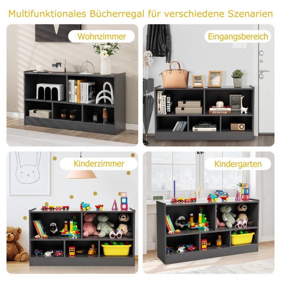 B2X Armoire à jouets pour enfants en bois, étagère pour enfants, bibliothèque, 111 x 30 x 61,5 cm, gris  