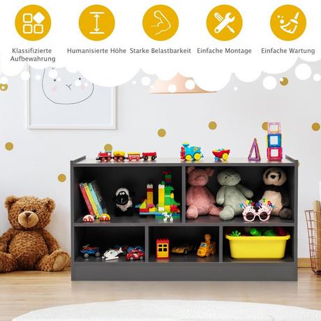 B2X Kinder Spielzeugschrank aus Holz Kinderregal Bücherregal 111 x 30 x 61,5 cm Grau  