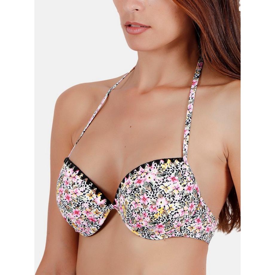Admas Set Bikini 2 Pezzi Push-Up Schiena Scoperta Skin Pink Flowers  