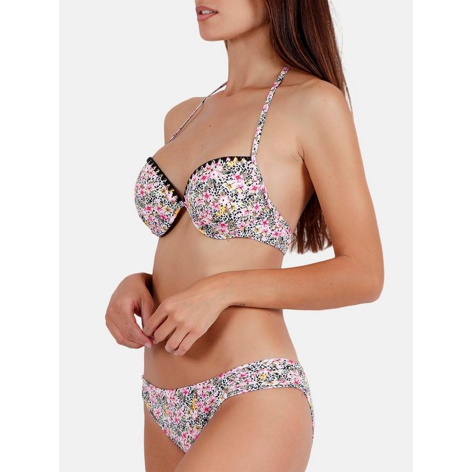 Admas Set Bikini 2 Pezzi Push-Up Schiena Scoperta Skin Pink Flowers  