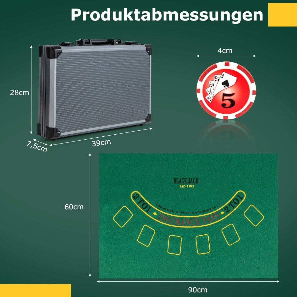 B2X  Set da poker con 400 chip laser, 2 carte da gioco, 5 dadi e custodia da poker in alluminio con pulsante del mazziere 