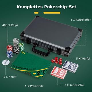 B2X  Set da poker con 400 chip laser, 2 carte da gioco, 5 dadi e custodia da poker in alluminio con pulsante del mazziere 