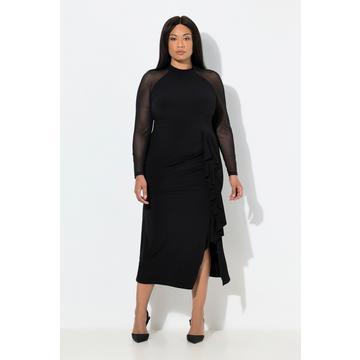 Maxi abito con drappeggio, collo alto e maniche lunghe raglan