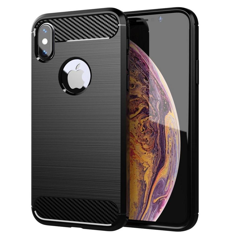 Hülle für Apple iPhone XS MAX TPU Silikon Edelstahl-Karbonfaser Optik