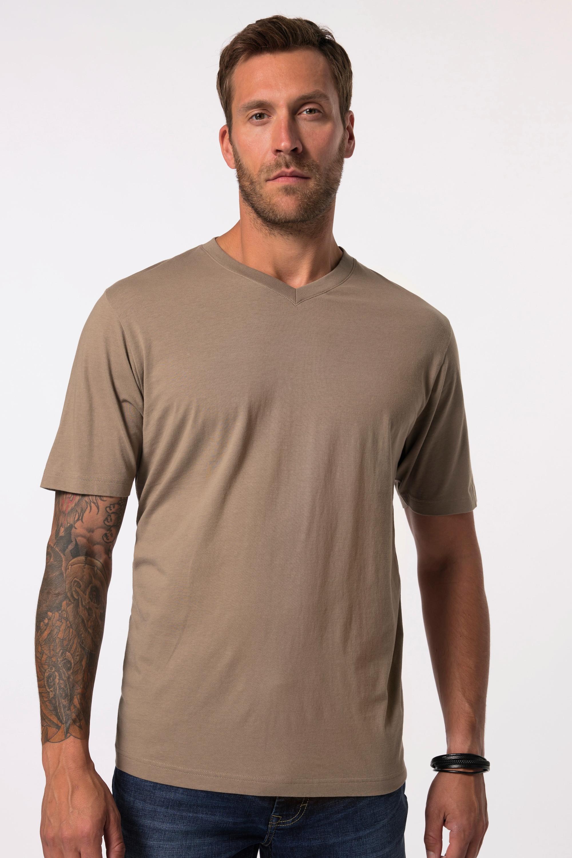 JP1880  T-shirt basic con scollo a V marrone grigio 