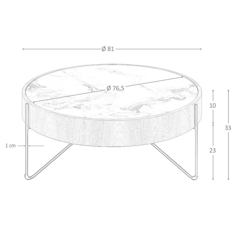 ANGEL CERDA Table basse ronde en marbre porcelaine, noyer et acier noir  