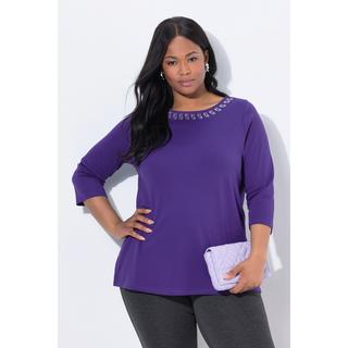 Ulla Popken T-shirt A-ligne Col Bateau Manches 3/4 Coton Pima  