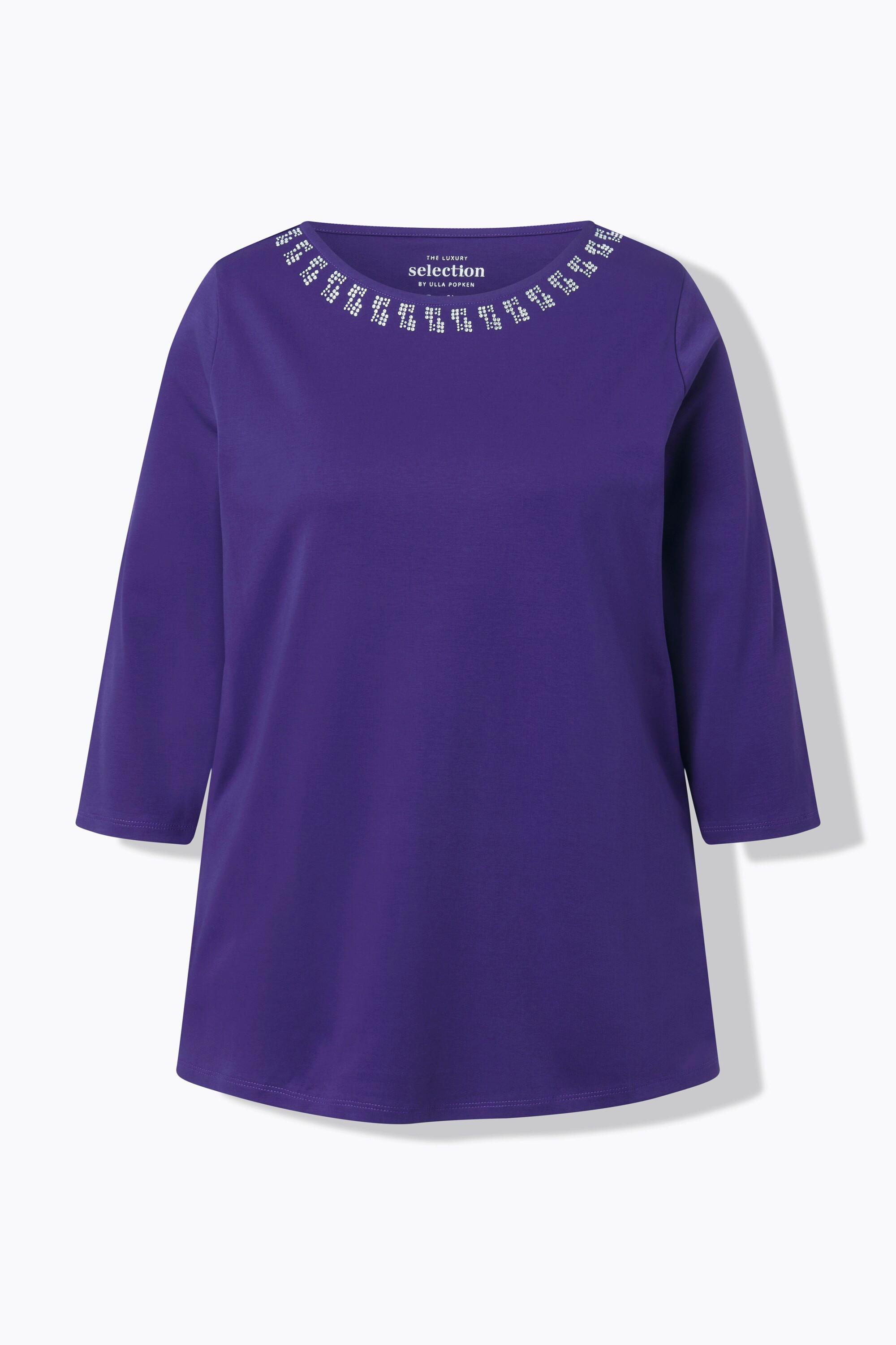 Ulla Popken T-shirt A-ligne Col Bateau Manches 3/4 Coton Pima  