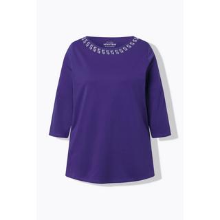 Ulla Popken T-shirt A-ligne Col Bateau Manches 3/4 Coton Pima  